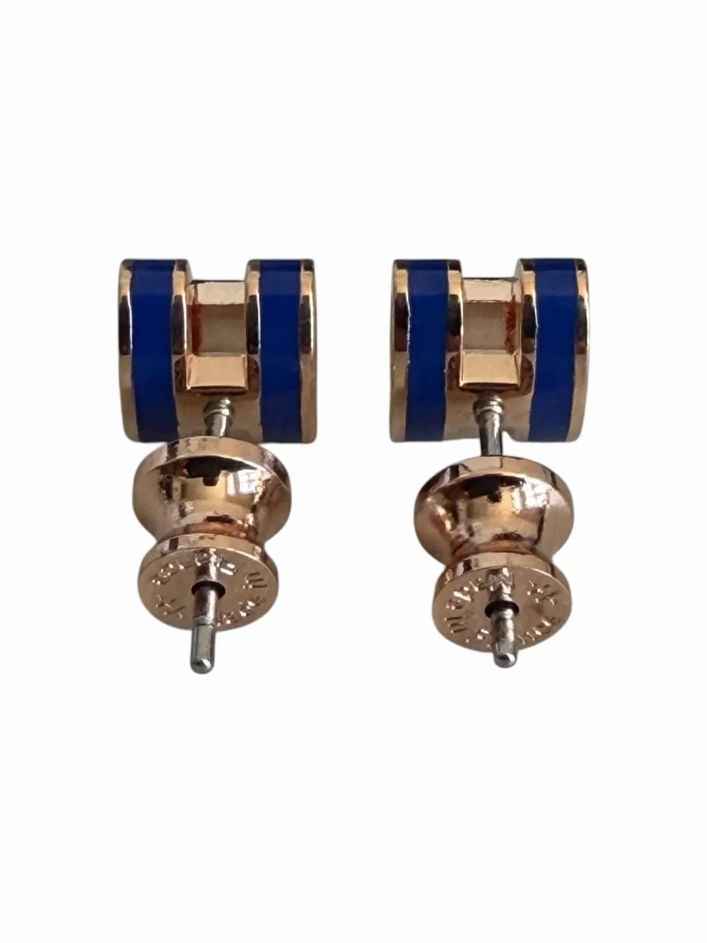 Hermes Mini H Pop Earrings Blue and Gold